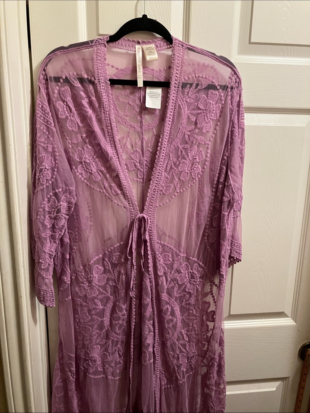 Sheer Lavender Embroidered Tie-Front Robe